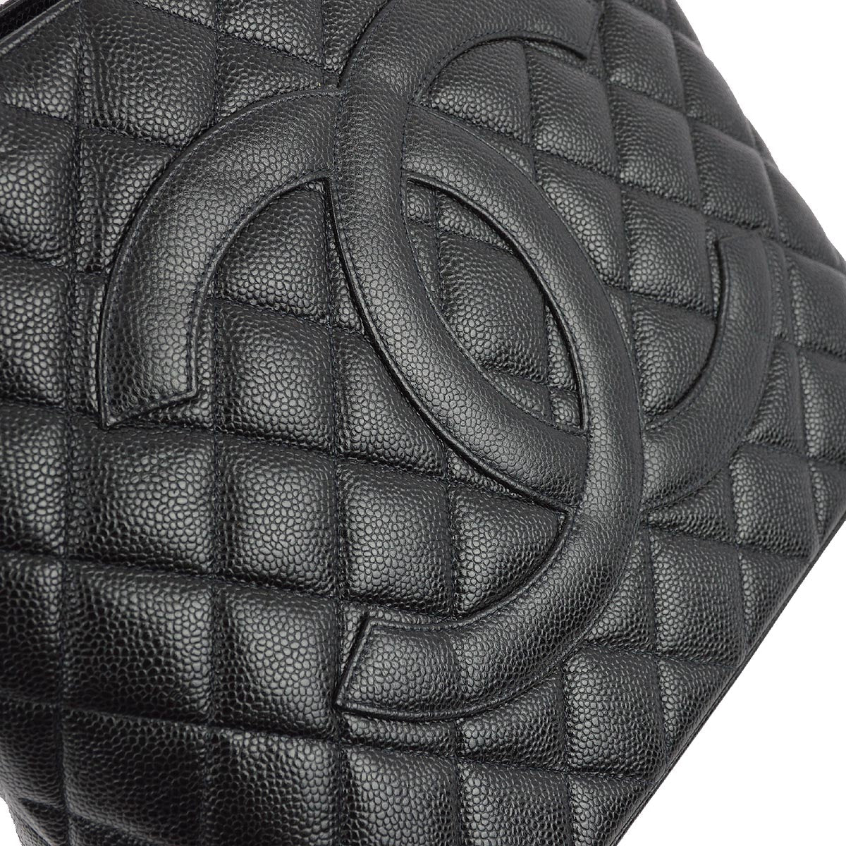 Chanel 2001-2003 Black Caviar Medallion Tote Handbag