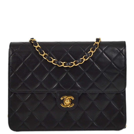 Chanel 2001-2003 Black Lambskin Turnlock Small Half Flap Shoulder Bag