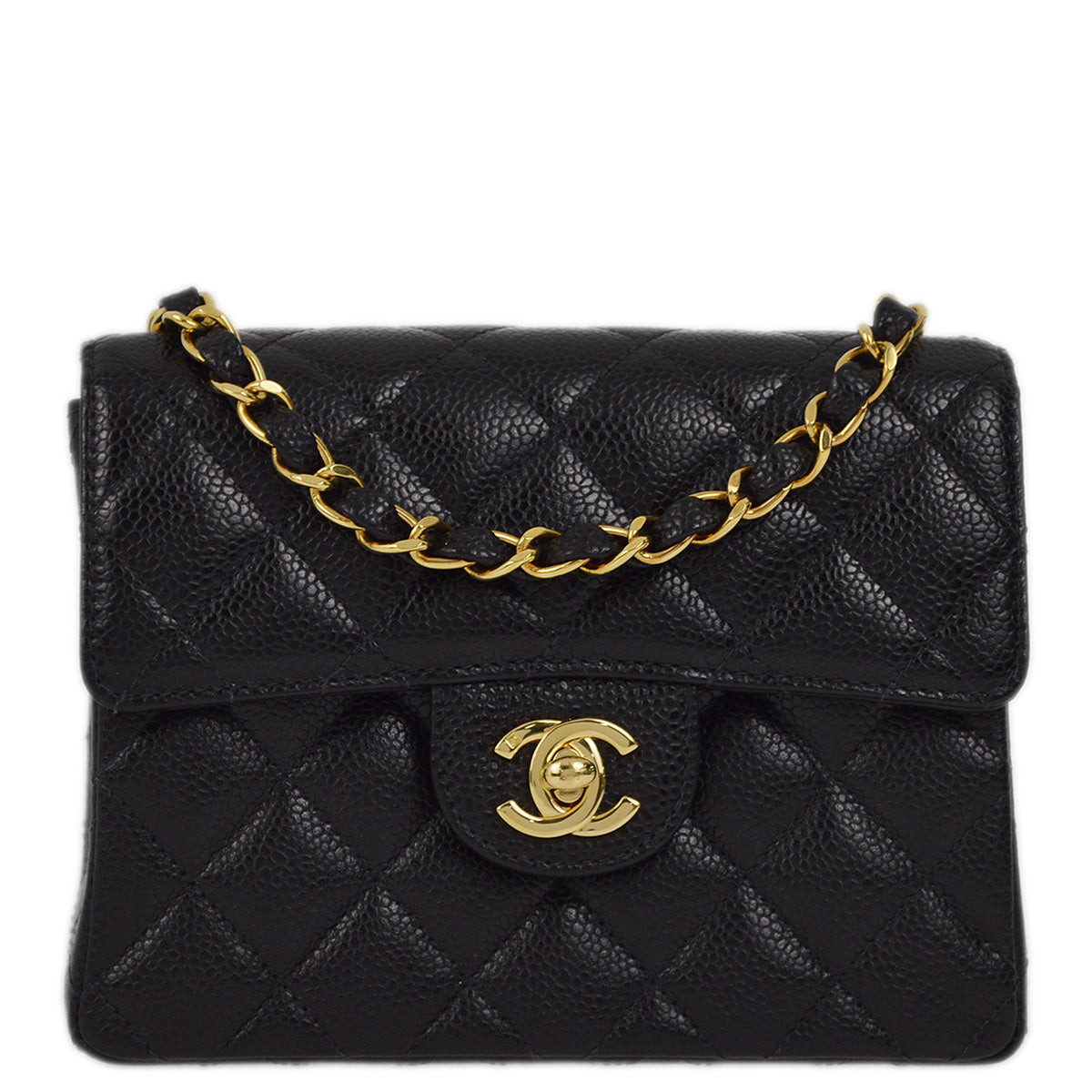 Chanel 2003-2004 Black Caviar Mini Classic Square Flap Shoulder Bag 17