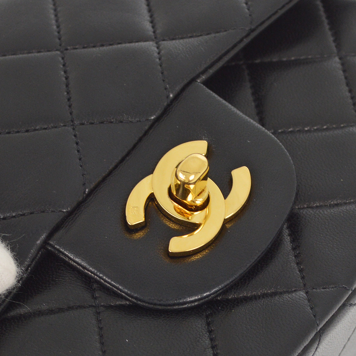 Chanel 1991-1994 Black Lambskin Small Classic Double Flap Shoulder Bag