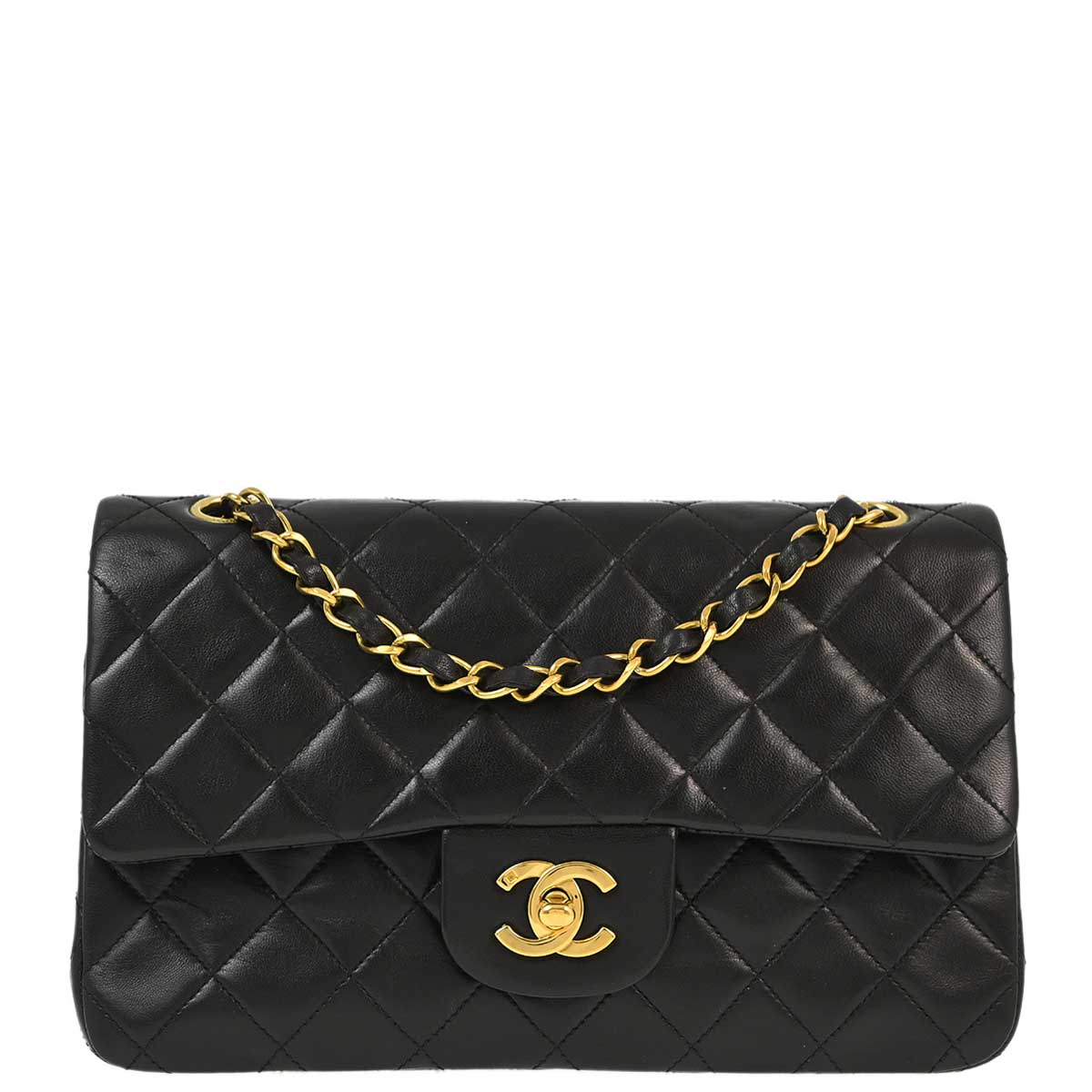 Chanel 1991-1994 Black Lambskin Small Classic Double Flap Shoulder Bag