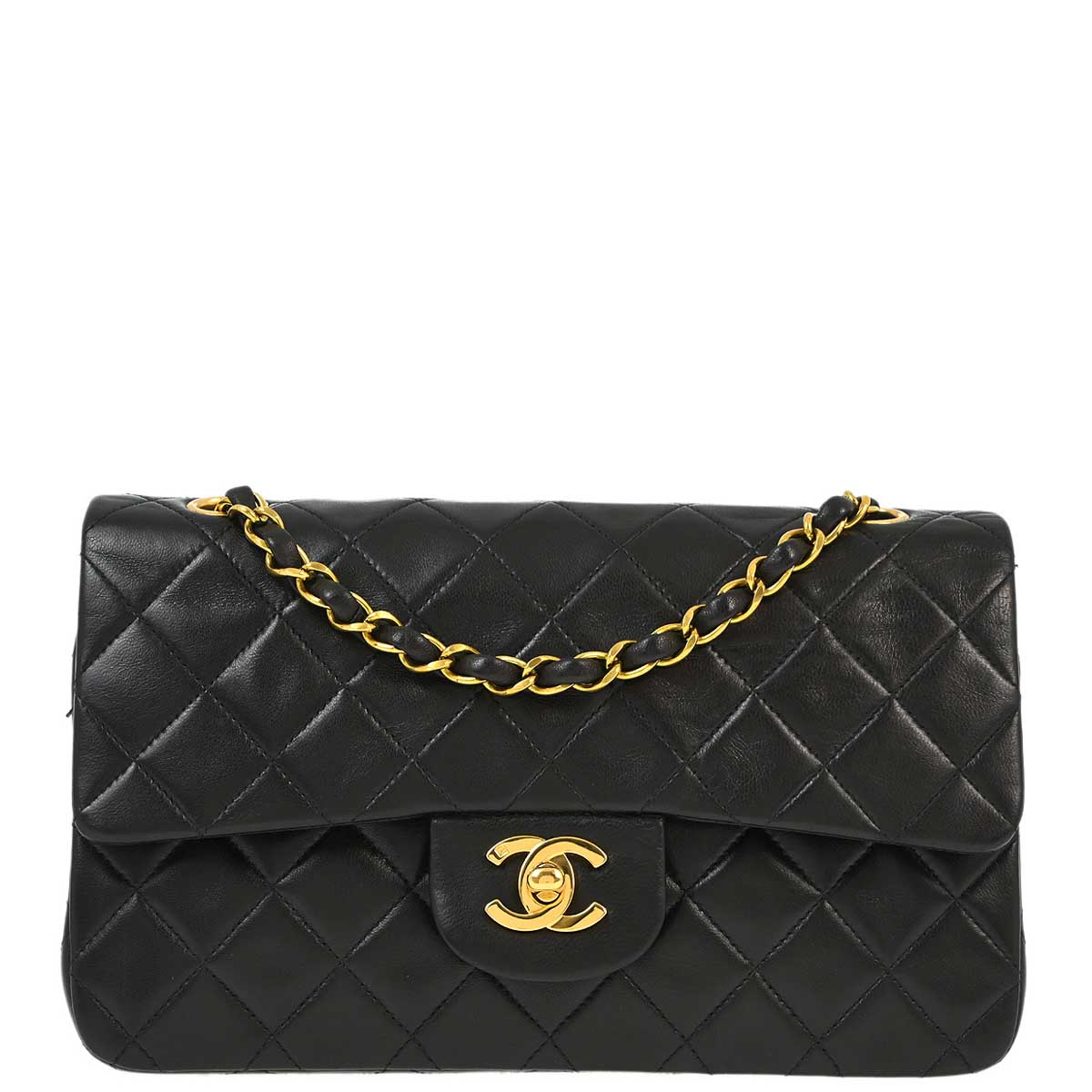 Chanel 1994-1996 Black Lambskin Small Classic Double Flap Shoulder Bag