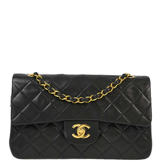 Chanel 1994-1996 Black Lambskin Small Classic Double Flap Shoulder Bag