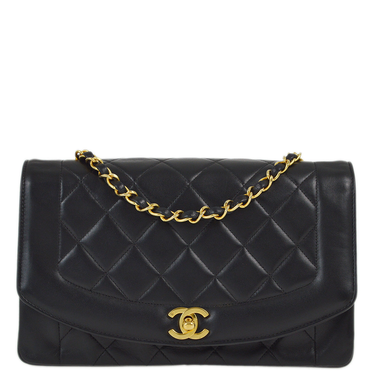 Chanel 1996-1997 Black Lambskin Medium Diana Shoulder Bag