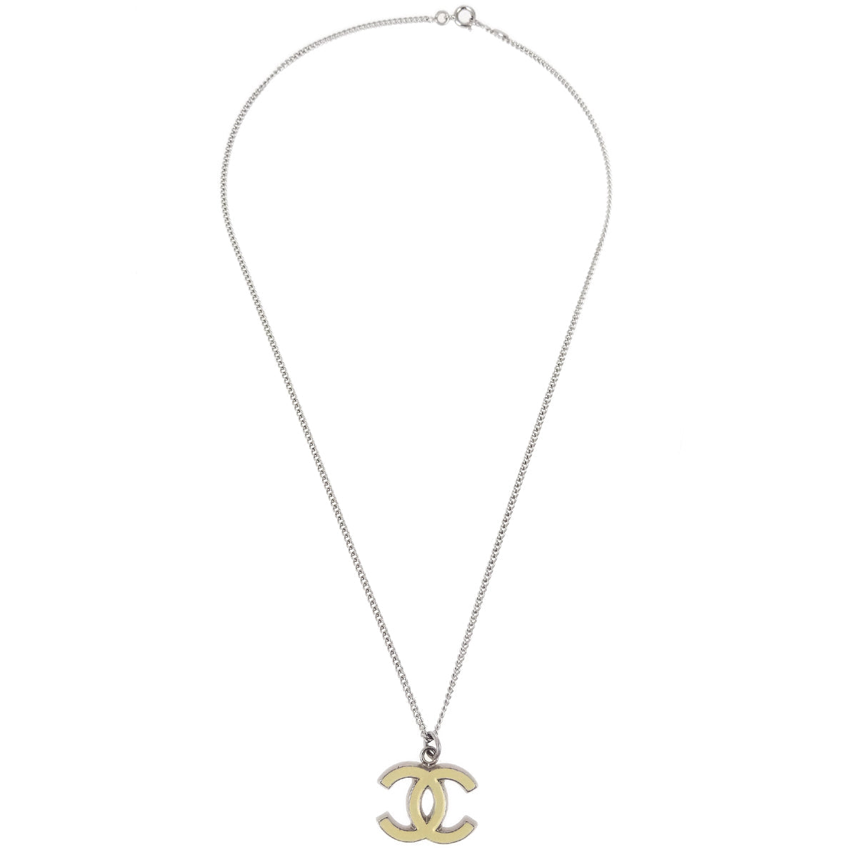 Chanel Chain Necklace Silver White 05A