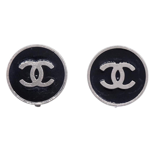 Chanel Button Earrings Clip-On Black 04V