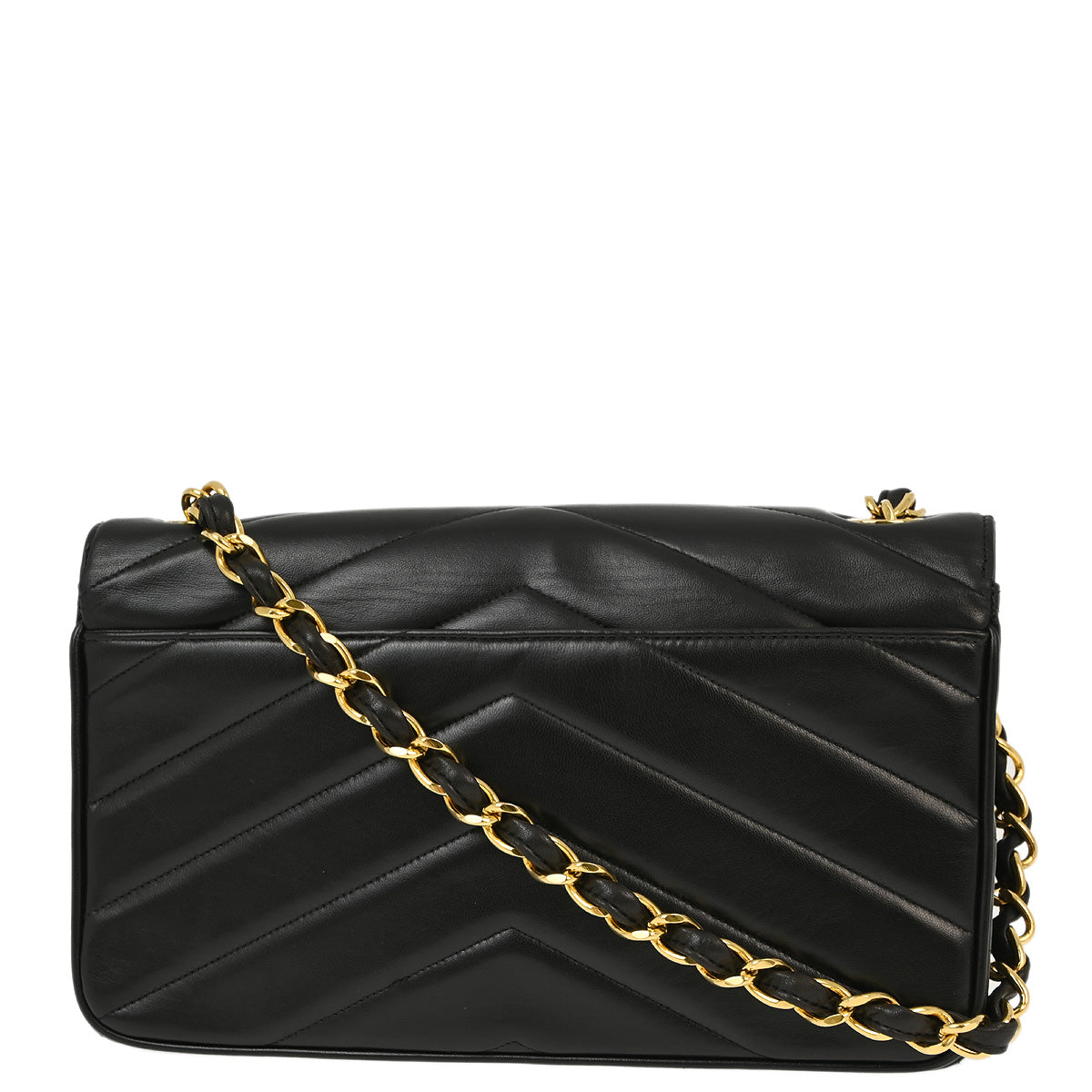 Chanel 1994-1996 Black Lambskin Chevron Single Flap Shoulder Bag