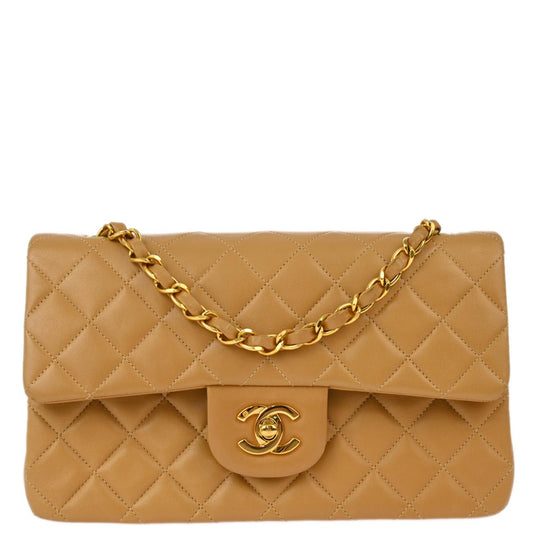 Chanel * 1996-1997 Beige Lambskin Small Classic Double Flap Shoulder Bag