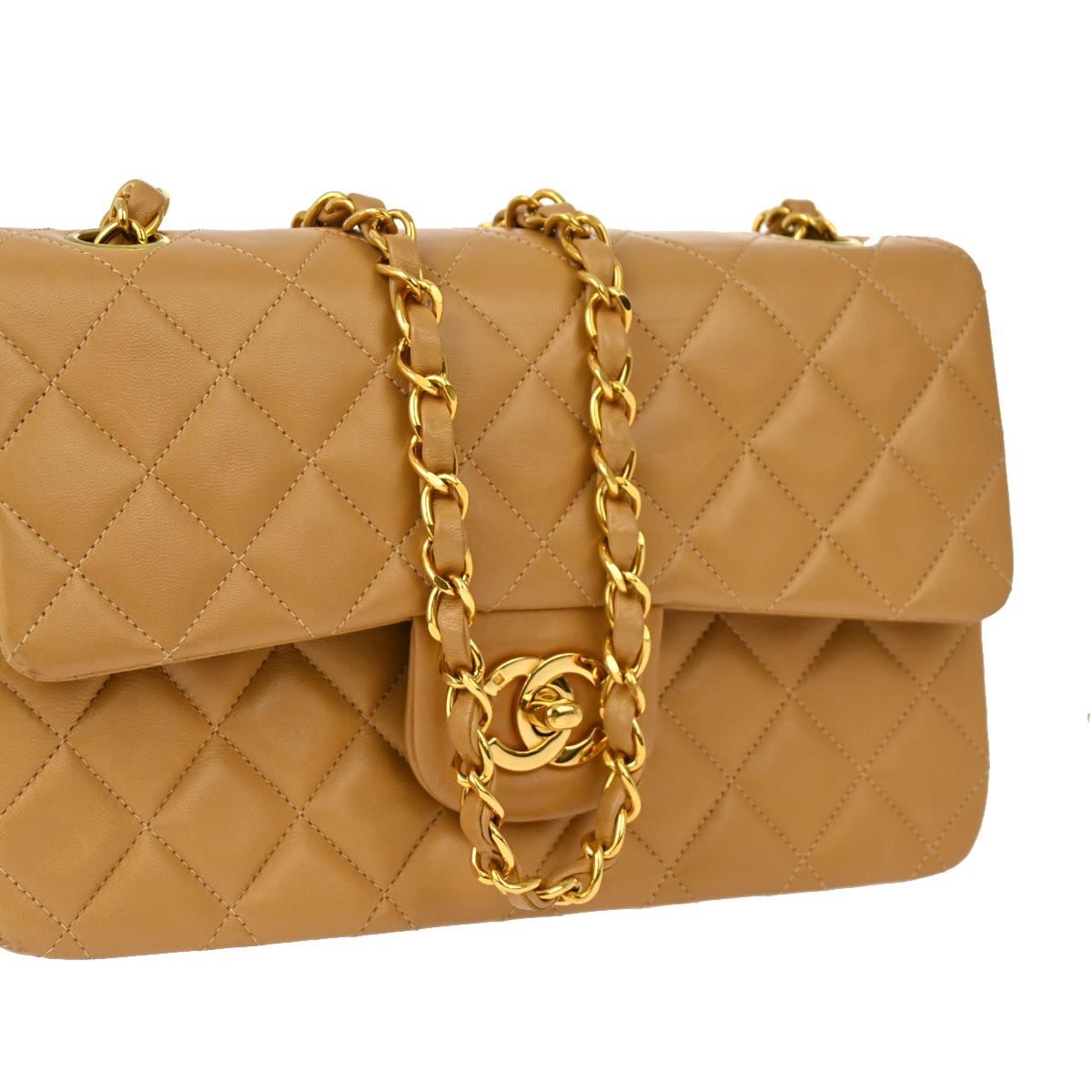 Chanel * 1996-1997 Beige Lambskin Small Classic Double Flap Shoulder Bag