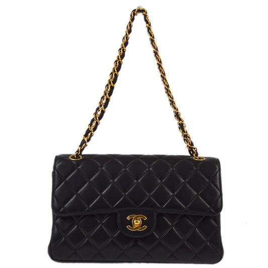 Chanel 1996-1997 Black Lambskin Double Sided Classic Flap Shoulder Bag