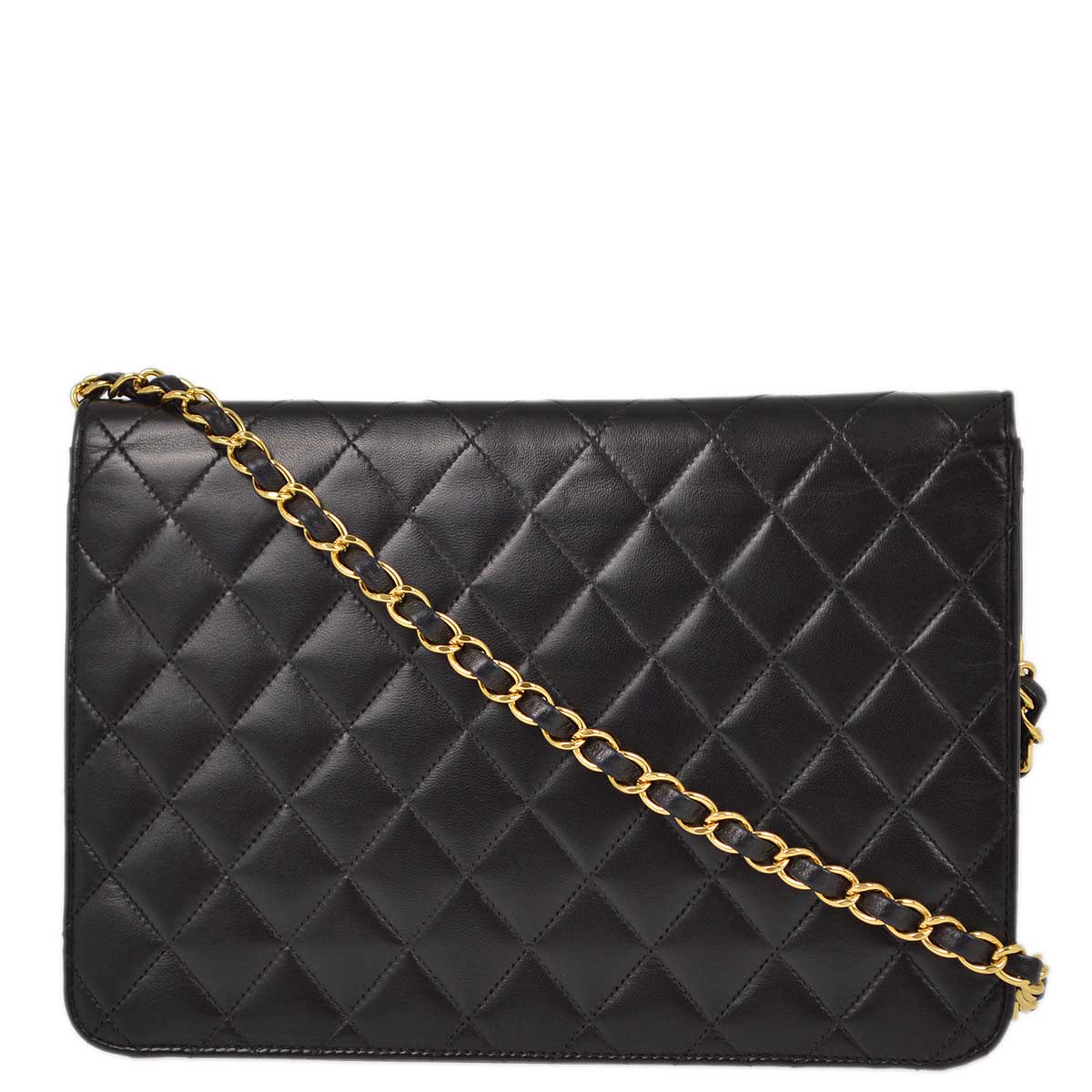 Chanel 2005-2006 Black Lambskin Turnlock Medium Half Flap Shoulder Bag