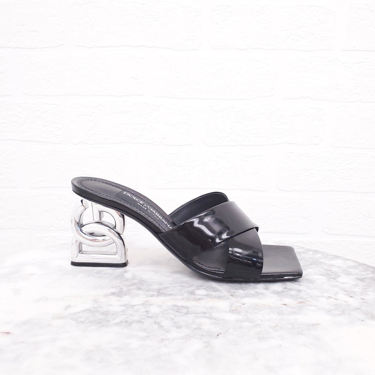 DOLCE & GABBANA BLACK LOGO MULES - SIZE 36.5