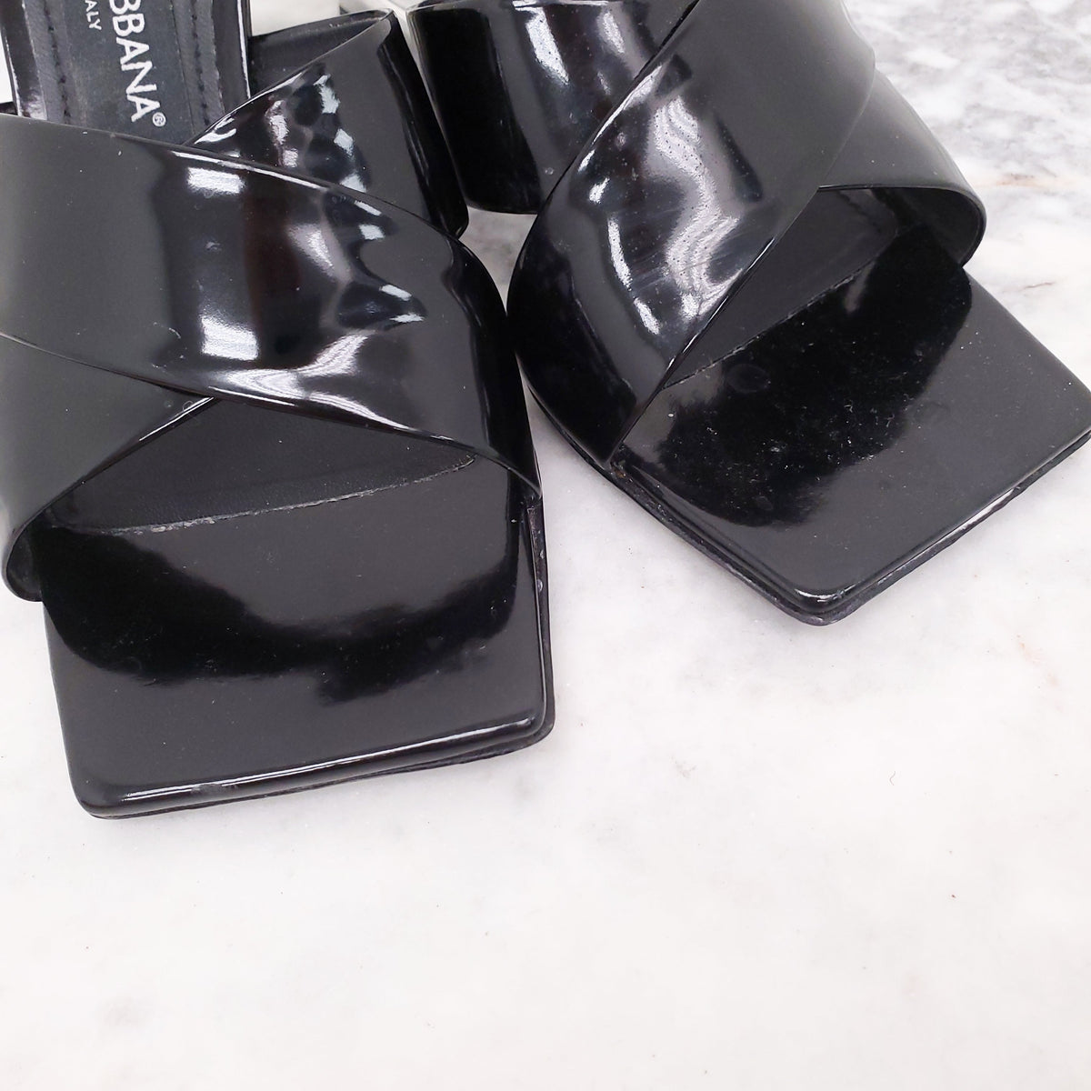 DOLCE & GABBANA BLACK LOGO MULES - SIZE 36.5