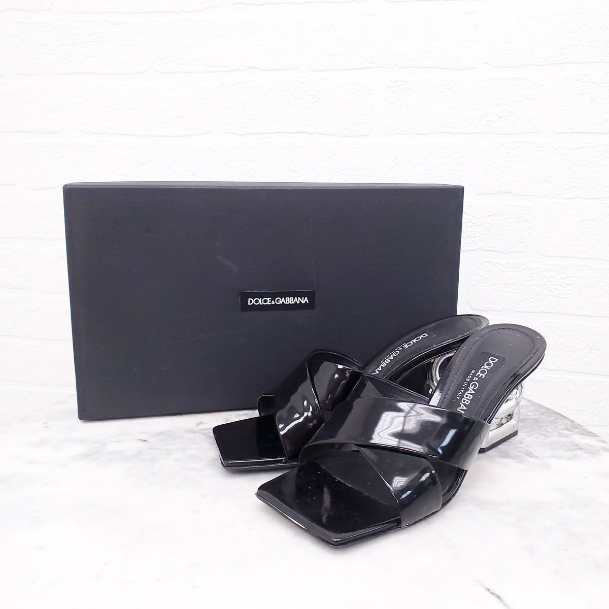 DOLCE & GABBANA BLACK LOGO MULES - SIZE 36.5