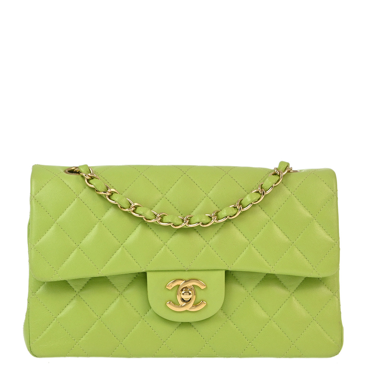 Chanel * 2001-2003 Green Lambskin Small Classic Double Flap Shoulder Bag