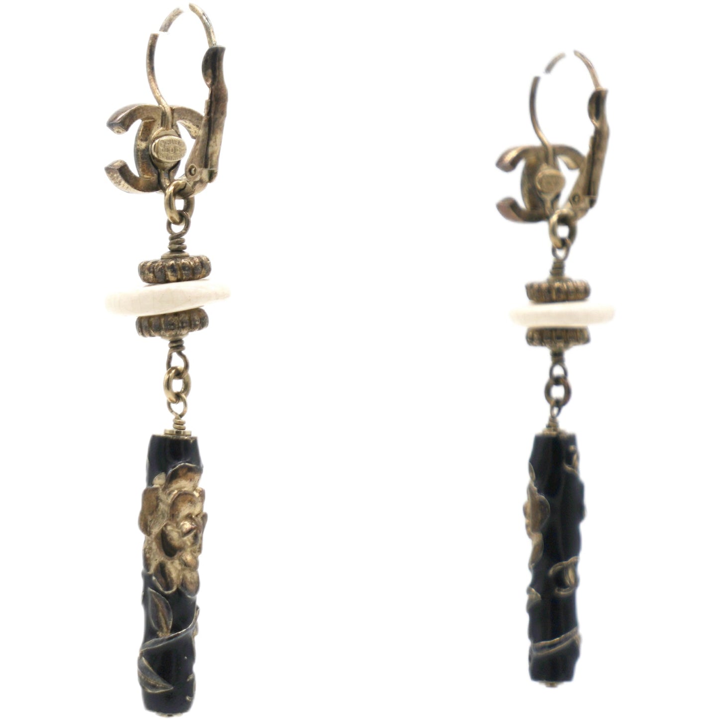Chanel Enamel CC Earrings Black Gold