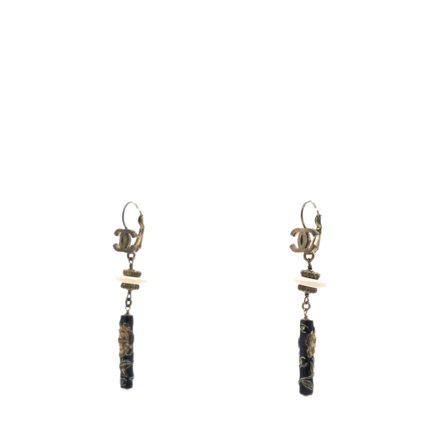 Chanel Enamel CC Earrings Black Gold