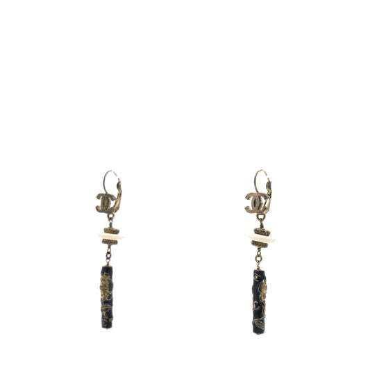 Chanel Enamel CC Earrings Black Gold