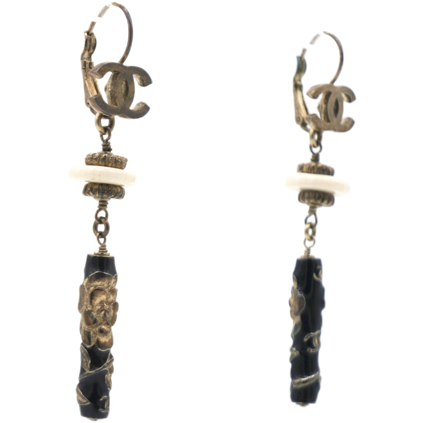 Chanel Enamel CC Earrings Black Gold