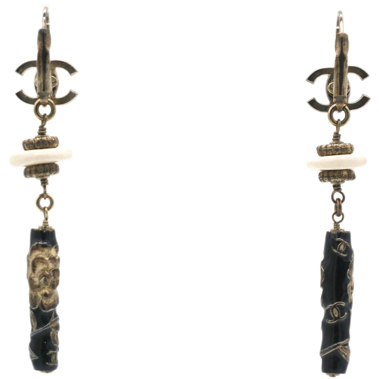 Chanel Enamel CC Earrings Black Gold