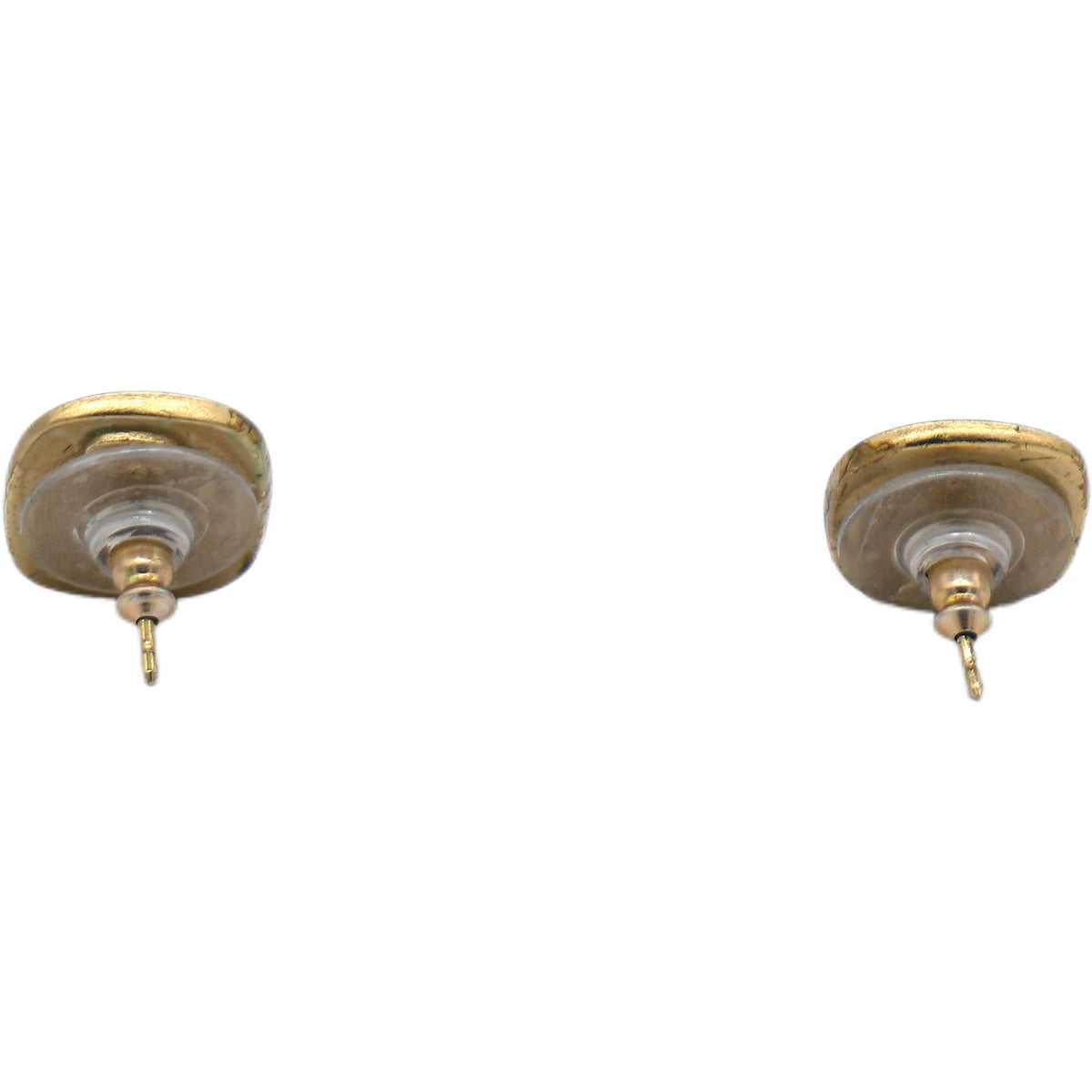 Chanel Vintage CC Gold Logo Black Enamel Square Earrings