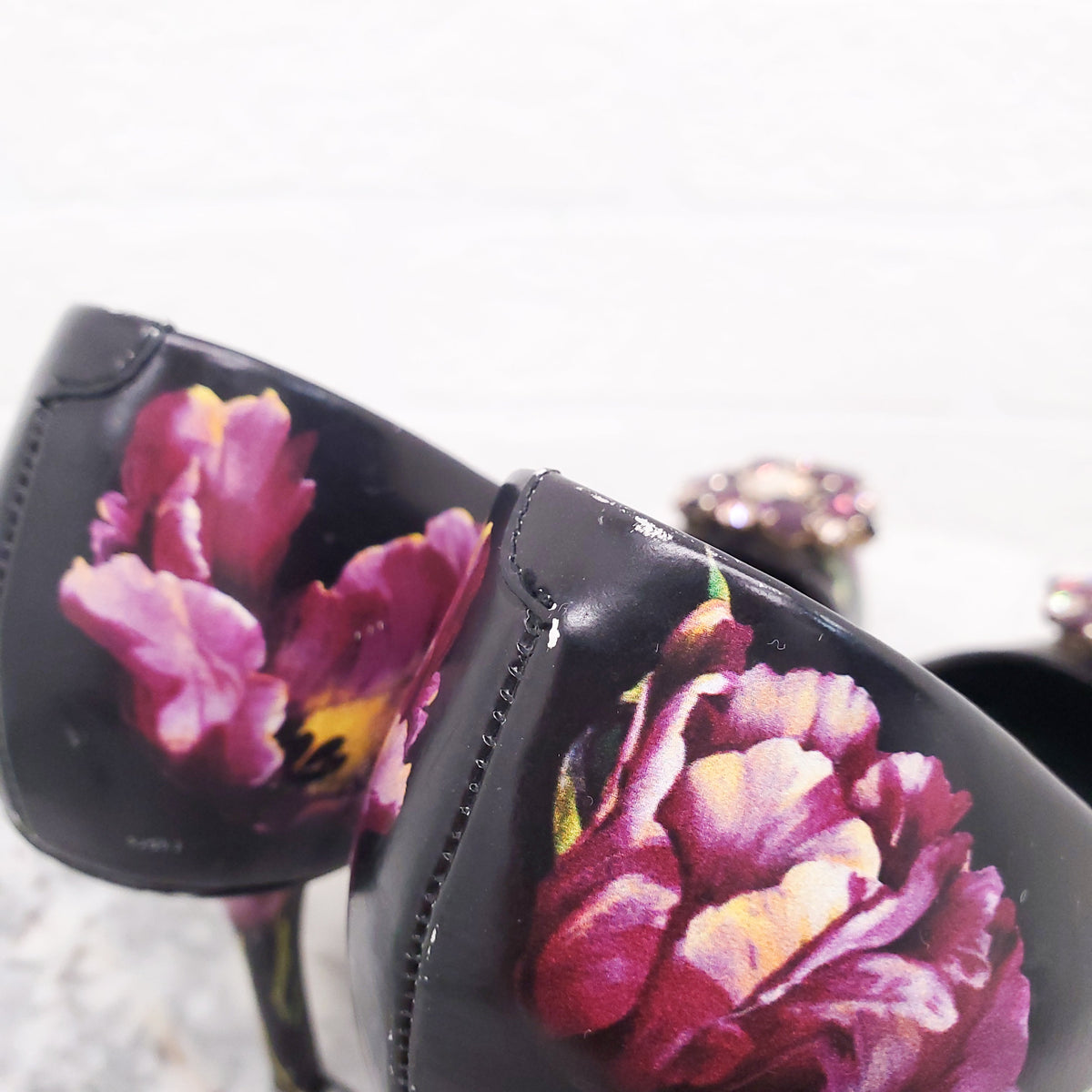 DOLCE & GABBANA FLORAL HEELS WITH CRYSTAL - SIZE 37.5
