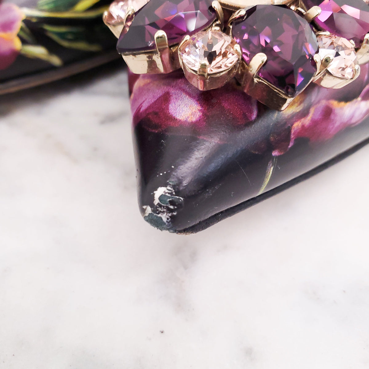 DOLCE & GABBANA FLORAL HEELS WITH CRYSTAL - SIZE 37.5
