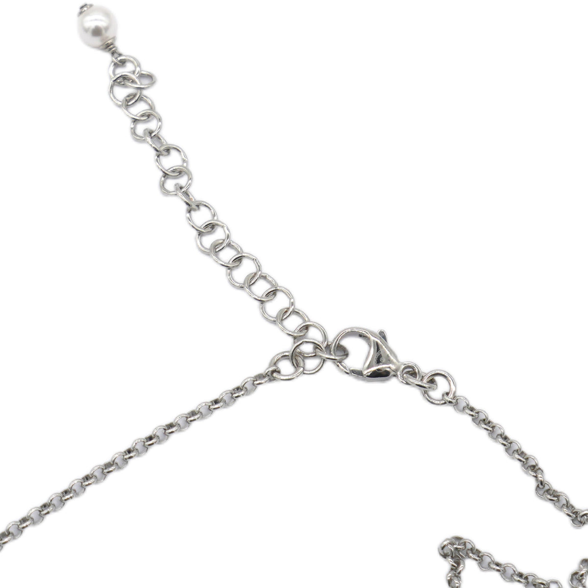 Chanel Pearl Rhinestone CC Logo Square Pendant Silver Pendant Necklace