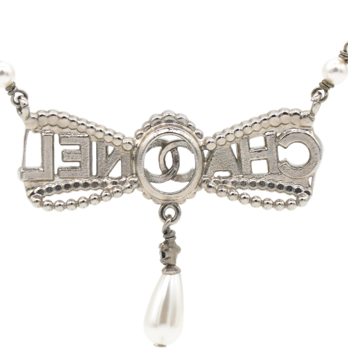 Chanel Metal Coco Mark Necklace Pearl Rhinestone