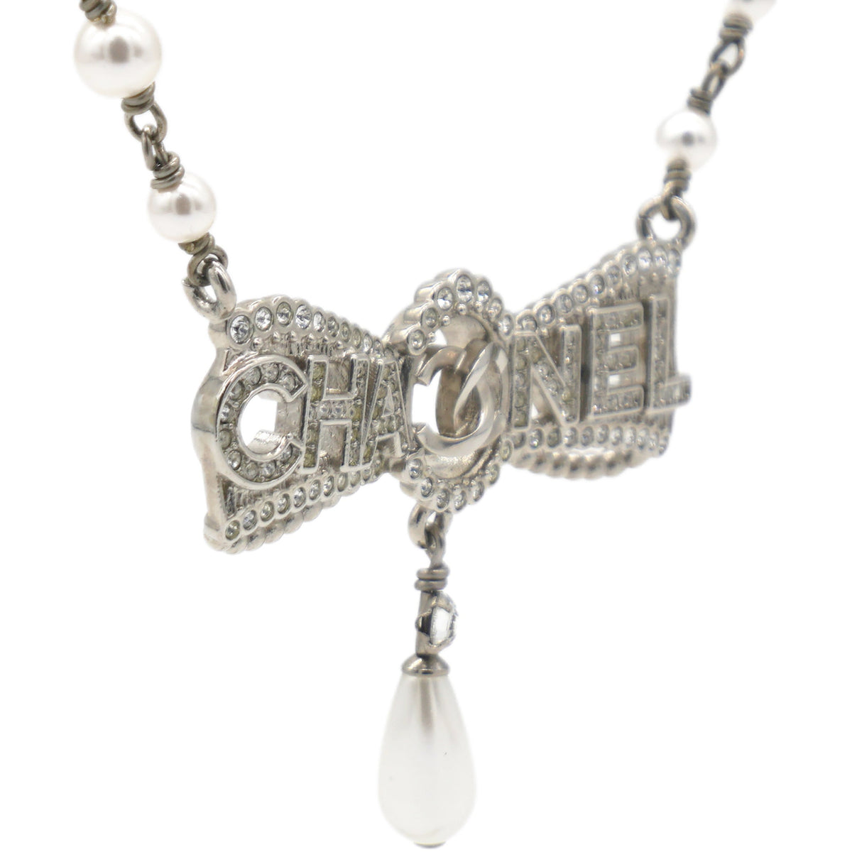 Chanel Metal Coco Mark Necklace Pearl Rhinestone