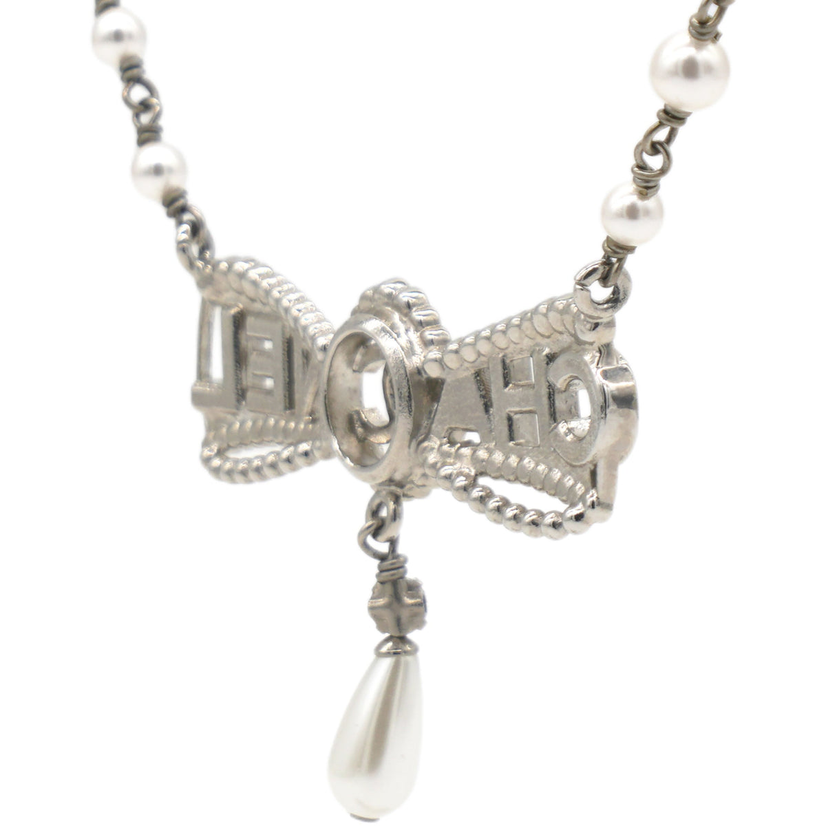 Chanel Metal Coco Mark Necklace Pearl Rhinestone