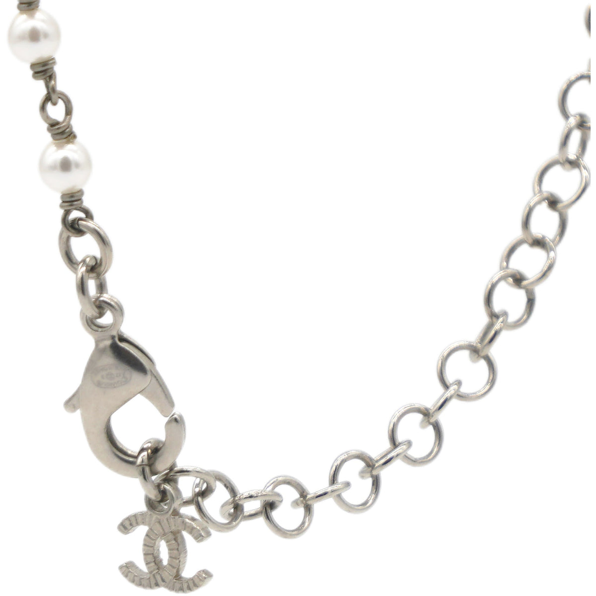 Chanel Metal Coco Mark Necklace Pearl Rhinestone