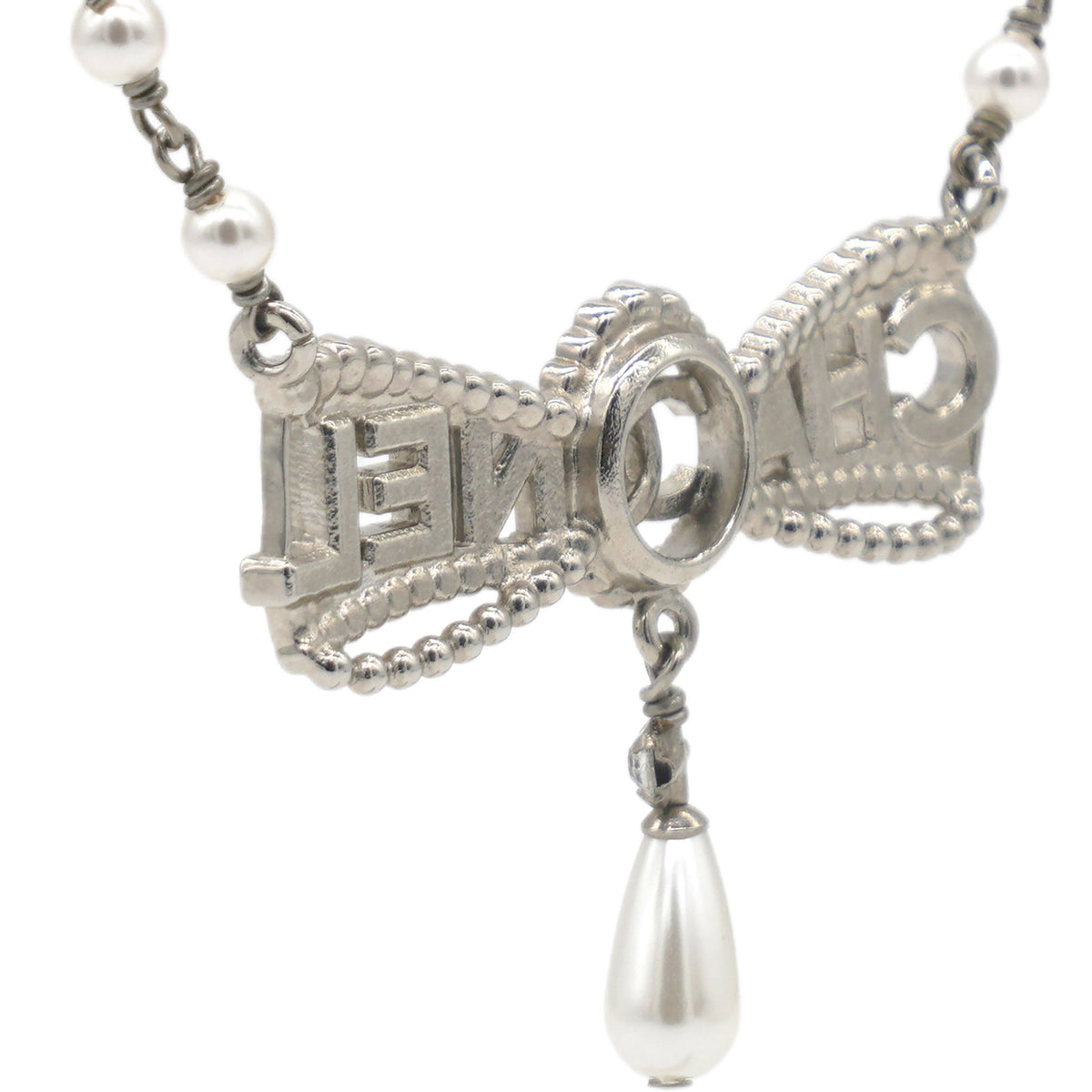 Chanel Metal Coco Mark Necklace Pearl Rhinestone
