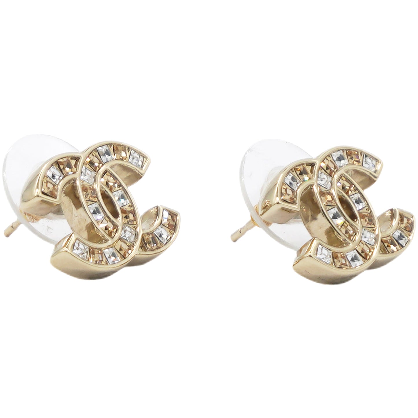 Chanel Crystal CC Earrings Gold