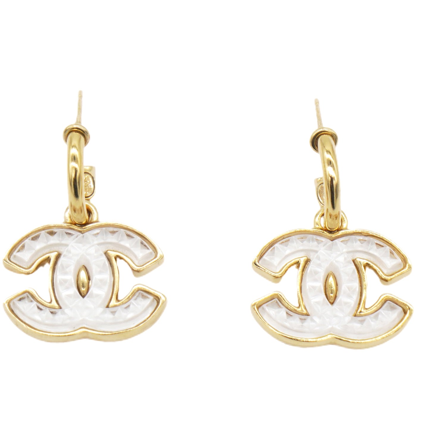 Chanel CC Logo Earrings Gold/White