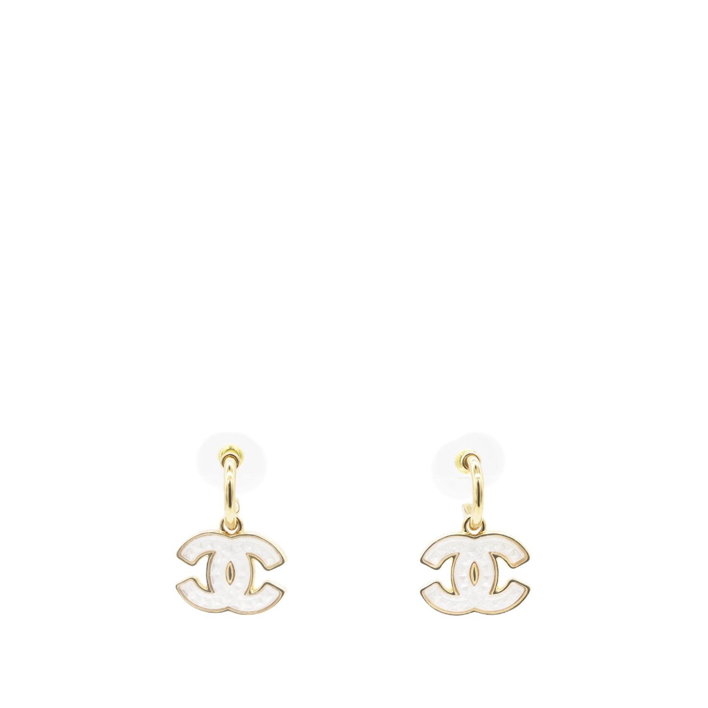 Chanel CC Logo Earrings Gold/White