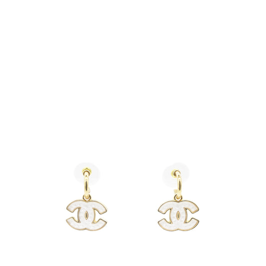 Chanel CC Logo Earrings Gold/White