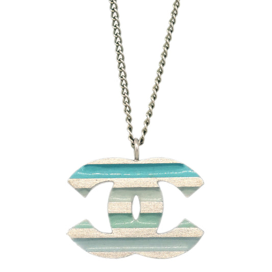 Chanel CC Chain Pendant Necklace Silver 05C