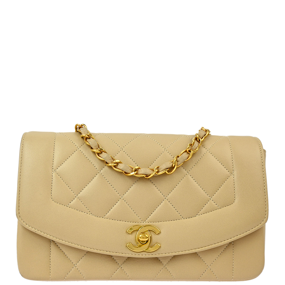 Chanel * Beige Lambskin Small Diana Shoulder Bag