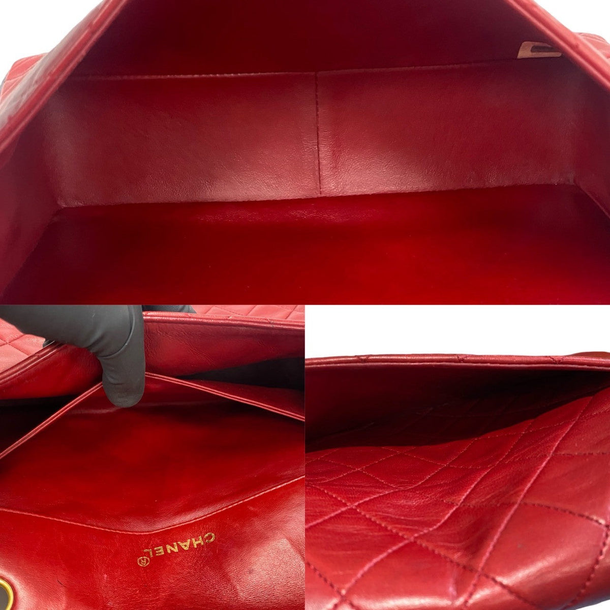 CHANEL Shoulder Bag lambskin Red Matrasse