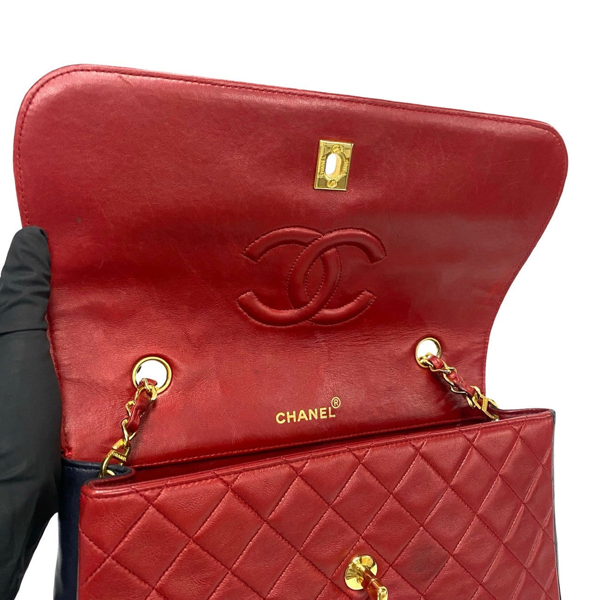 CHANEL Shoulder Bag lambskin Red Matrasse
