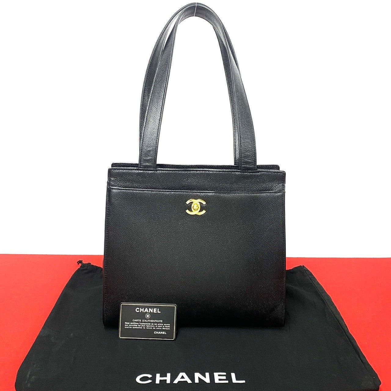 CHANEL Tote Bag Matt caviar skin black