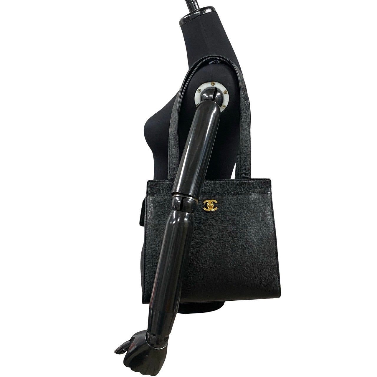 CHANEL Tote Bag Matt caviar skin black