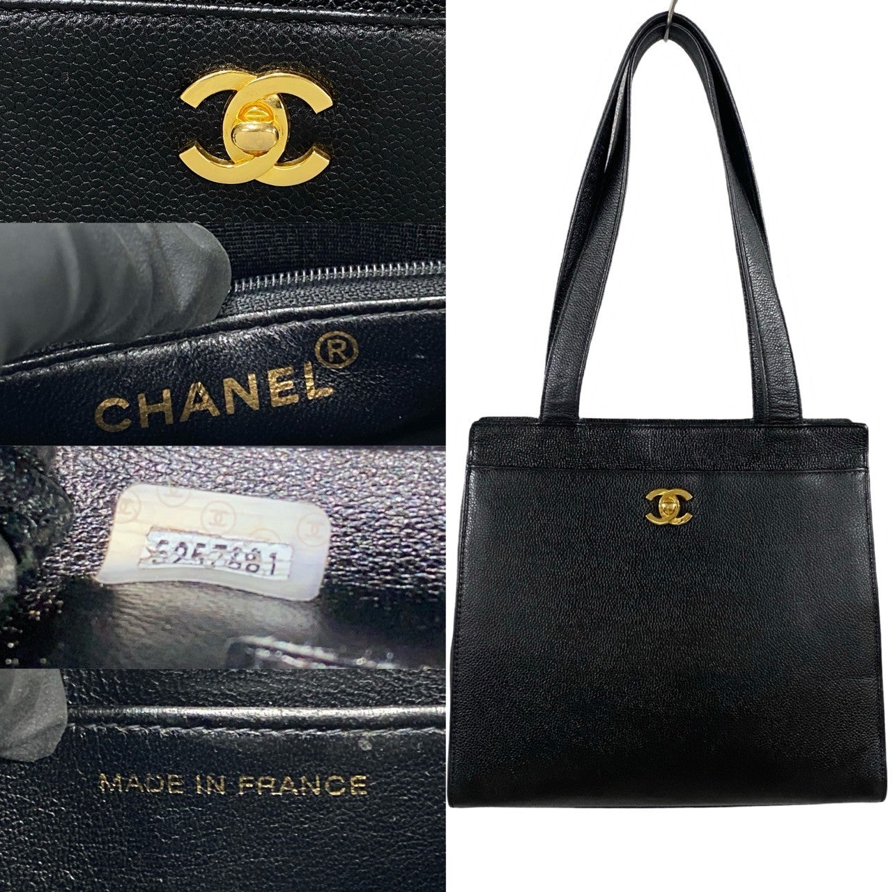 CHANEL Tote Bag Matt caviar skin black