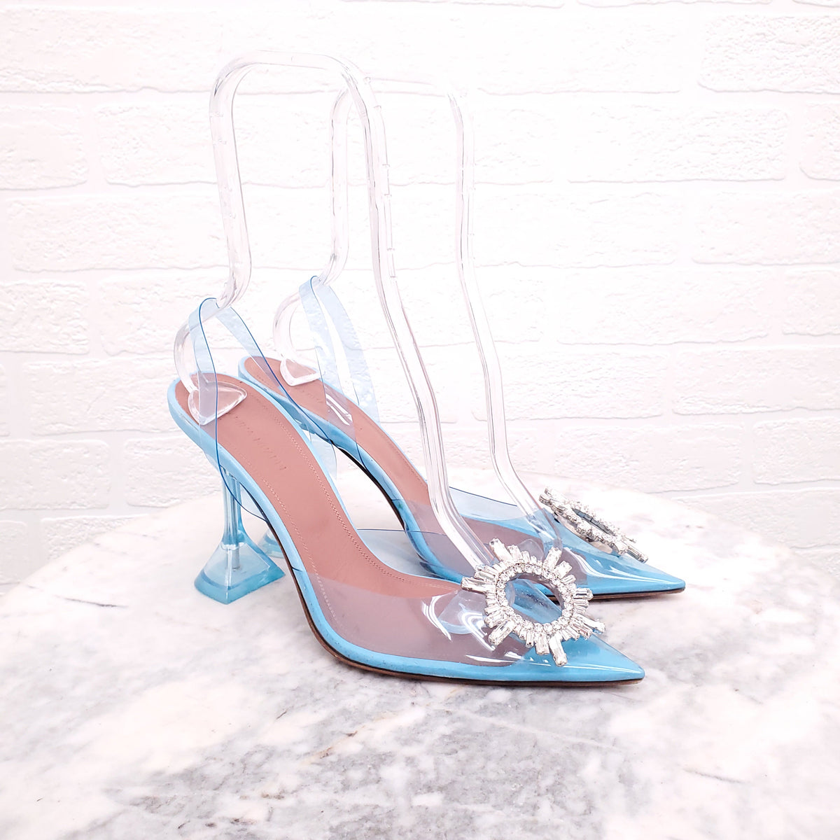 AMINA MUADDI CRYSTAL BLUE PVC HEELS - SIZE 40