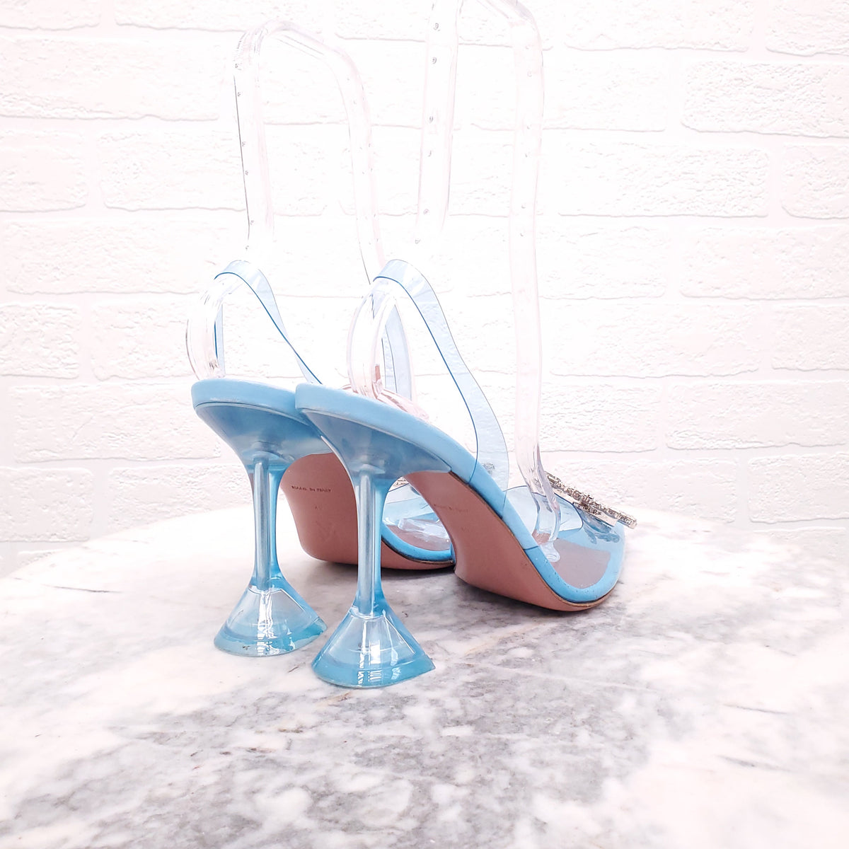 AMINA MUADDI CRYSTAL BLUE PVC HEELS - SIZE 40