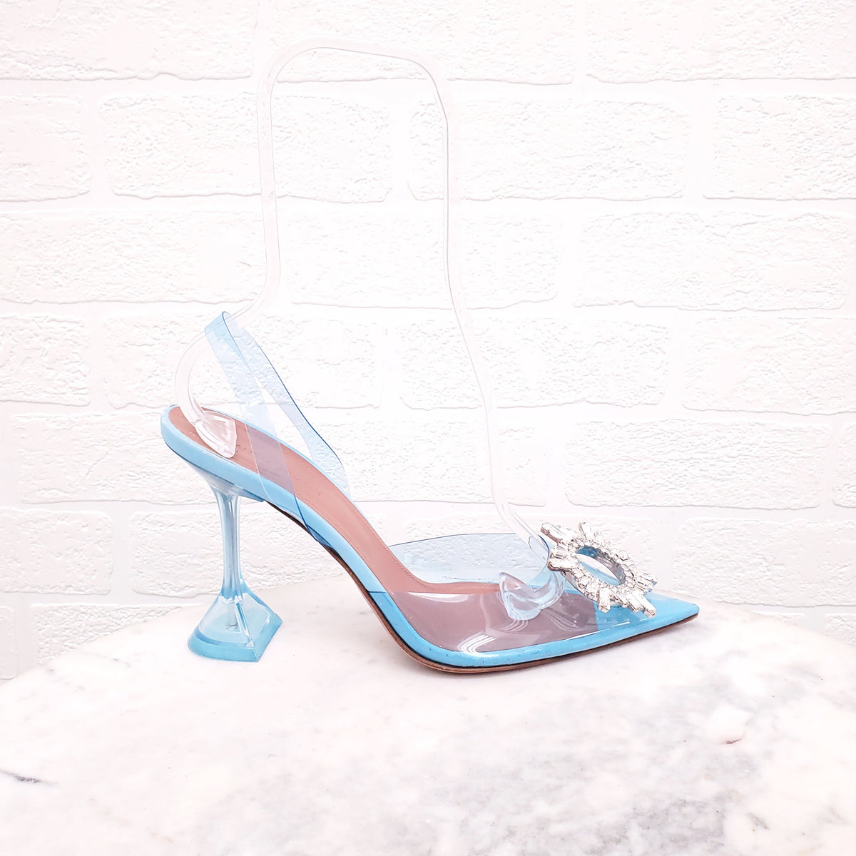 AMINA MUADDI CRYSTAL BLUE PVC HEELS - SIZE 40