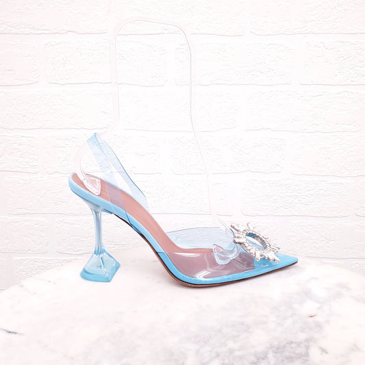 AMINA MUADDI CRYSTAL BLUE PVC HEELS - SIZE 40