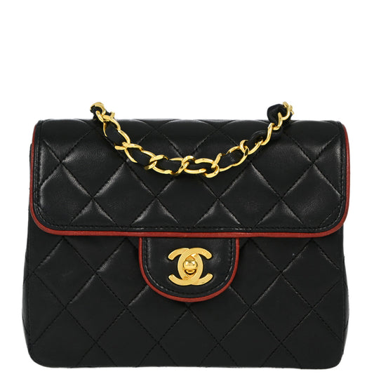 Chanel 1989-1991 Black Lambskin Mini Classic Square Flap Shoulder Bag 17