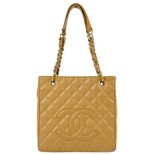 Chanel 2003-2004 Beige Caviar Petite Shopping Tote PST Chain Handbag